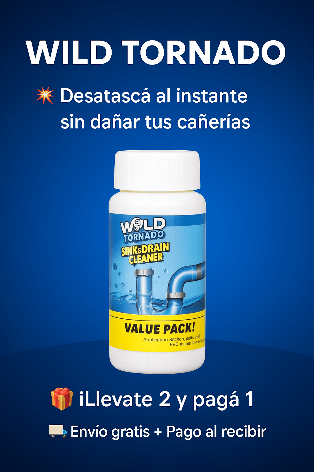 WILD TORNADO – Solución Efectiva para Desagües Atascados | Seguro y Fácil de Usar