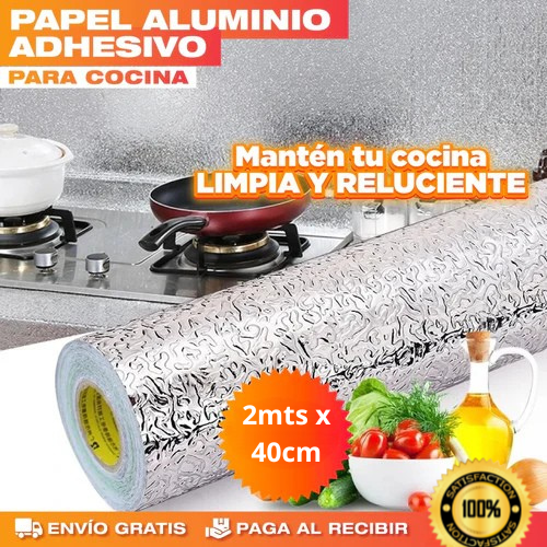 Protector de Cocina Autoadhesivo de Aluminio 2 mts x 40 cm – Fácil de Limpiar y Resistente