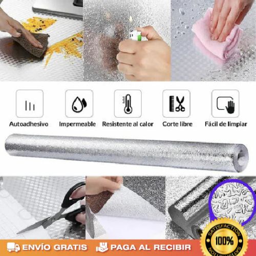 Protector de Cocina Autoadhesivo de Aluminio 2 mts x 40 cm – Fácil de Limpiar y Resistente