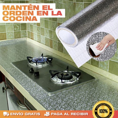 Protector de Cocina Autoadhesivo de Aluminio 2 mts x 40 cm – Fácil de Limpiar y Resistente