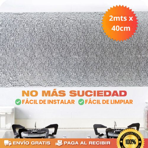 Protector de Cocina Autoadhesivo de Aluminio 2 mts x 40 cm – Fácil de Limpiar y Resistente