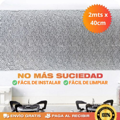 Protector de Cocina Autoadhesivo de Aluminio 2 mts x 40 cm – Fácil de Limpiar y Resistente